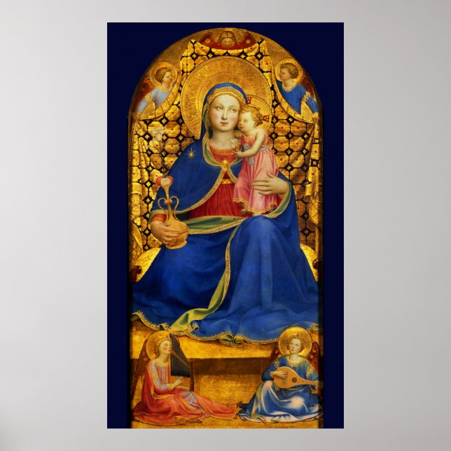 VIRGIN WITH CHILD AND ÄNGLAR by FRA ANGELICO Blue Poster (Framsidan)