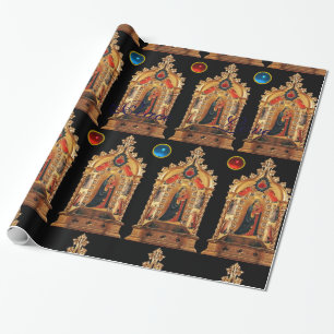 VIRGIN WITH CHILD,ÄNGLAR,GEMSTONES,GULD HELIG ART PRESENTPAPPER