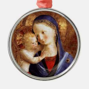 VIRGIN WITH CHILD,Blue Sapphire Gem Jul Julgransprydnad Metall