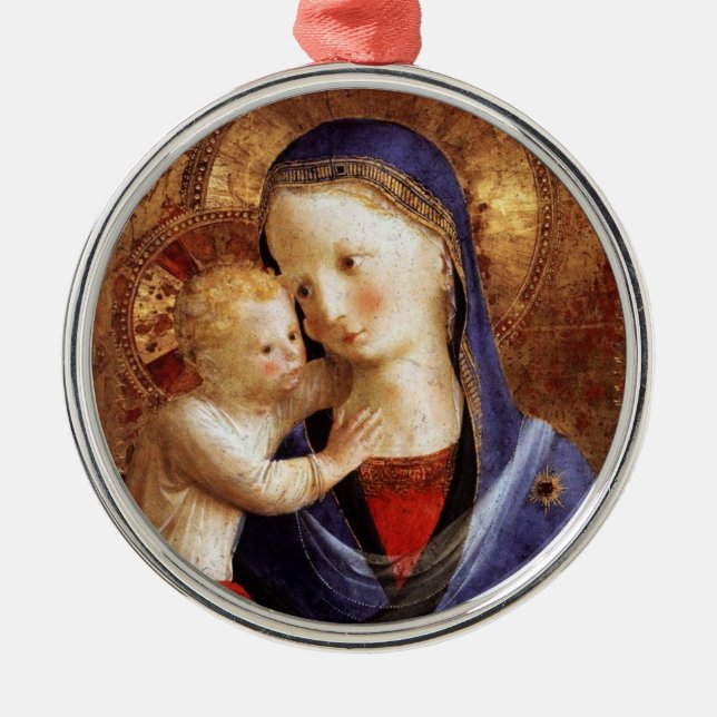VIRGIN WITH CHILD,Blue Sapphire Gem Jul Julgransprydnad Metall (Framsidan)