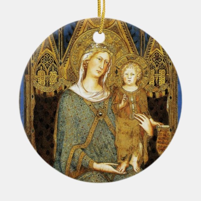 VIRGIN WITH CHILD ,Blue Sapphire Julgransprydnad Keramik (Framsidan)