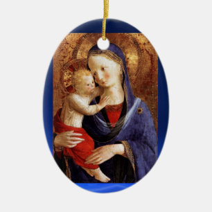 VIRGIN WITH CHILD ,Blue Sapphire Julgransprydnad Keramik
