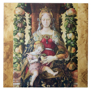 VIRGIN WITH CHILD by Carlo Crivelli Parchment Kakelplatta