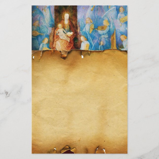 VIRGIN WITH CHILD - NCERT OF ÄNGLAR ,PARCHMENT BREVPAPPER (Framsida)