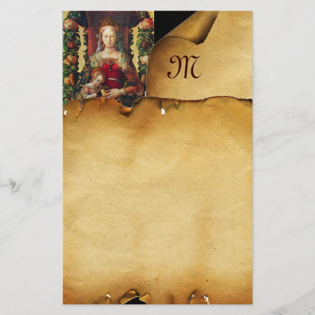 VIRGIN WITH CHILD Parchment Monogram Brevpapper (Framsida)