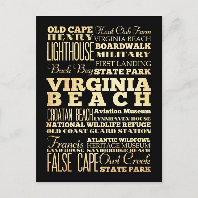 Virgina Beach City Virgina State Typography Art Vykort (Framsida)