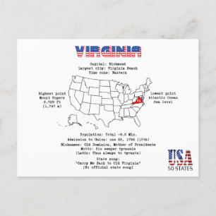 Virginia American State på karta och användbar inf Helg Vykort