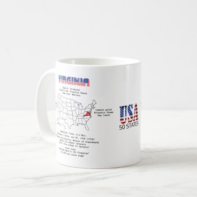 Virginia American State på karta och användbar inf Kaffemugg (Framsida vänster)