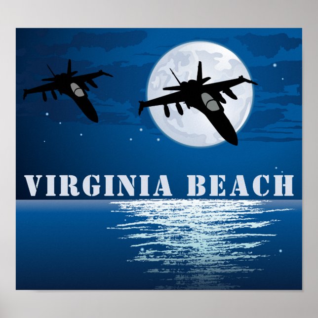 Virginia Beach Military Jet med Full Moon Poster (Framsidan)