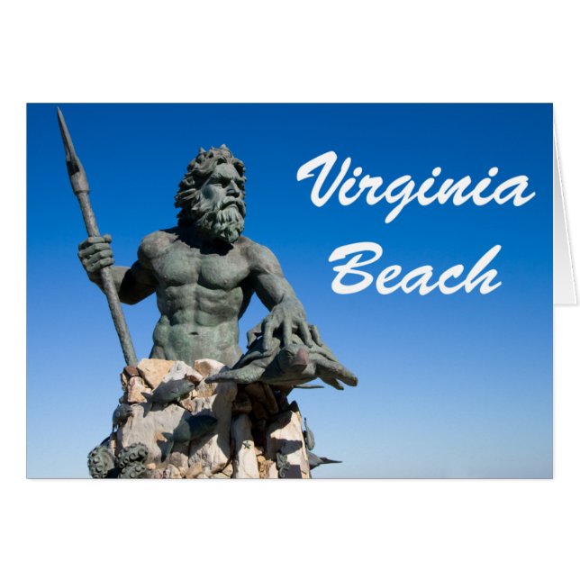 Virginia Beach Poseidon Statue w White Text Hälsningskort (Framsidan Horizontal)