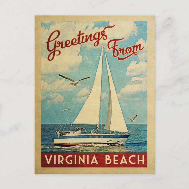 Virginia Beach Postcard Sailboat Vintage Virginia Vykort (Framsida)