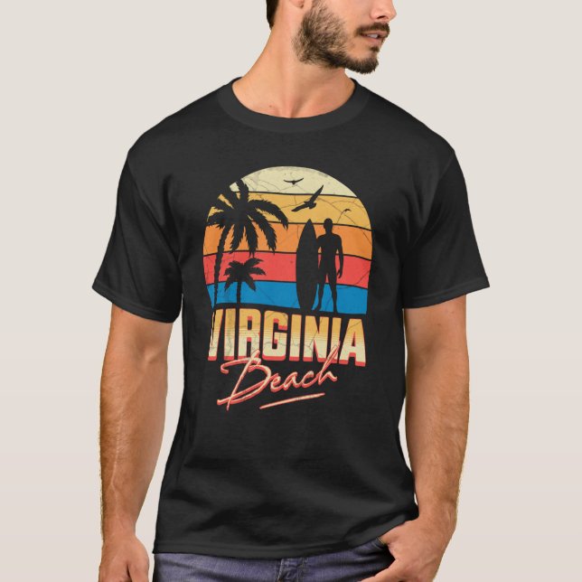 Virginia Beach Surfing Surfa Summer Vacation T Shirt (Framsida)