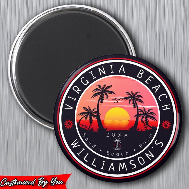 Virginia Beach USA Retro Sunset Souvenirs 80-talet Magnet (Skapare uppladdad)