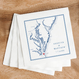 Virginia Beach VA Elegant Navy Blue Karta Bröllop Pappersservett