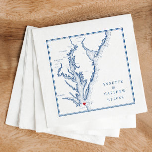 Virginia Beach VA Elegant Navy Blue Karta Bröllop Pappersservett