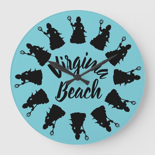 Virginia Beach, VA Neptune Statue Ocean Nautical Stor Klocka (Framsida)