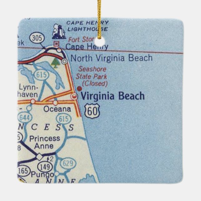 Virginia Beach Vintage Karta Julgransprydnad Keramik (Baksida)