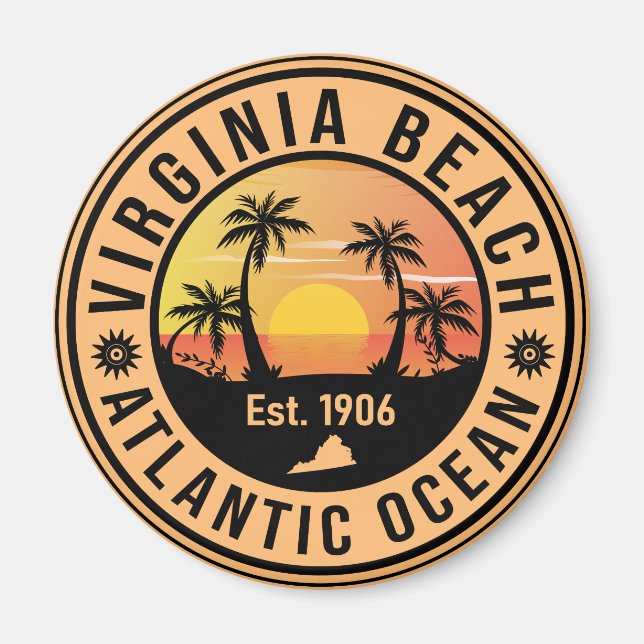 Virginia Beach Virginia Retro Sunset Souvenirs 60 Magnet (Framsidan)