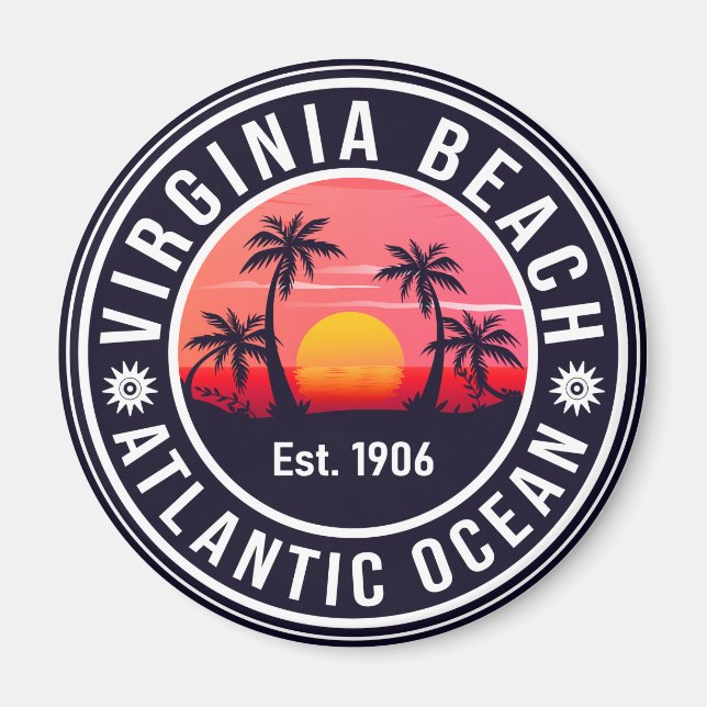 Virginia Beach Virginia Retro Sunset Souvenirs Magnet (Framsidan)