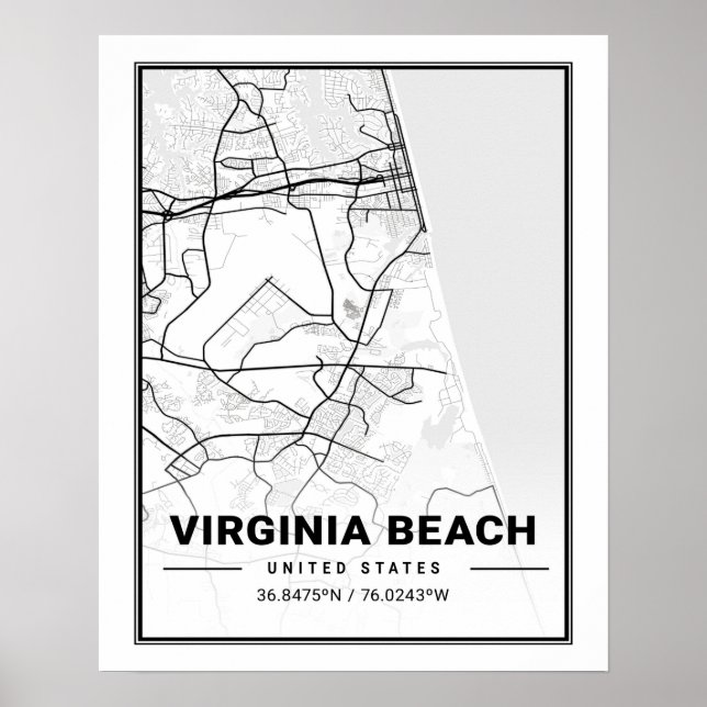 Virginia Beach Virginia USA Travel City Karta Poster (Framsidan)