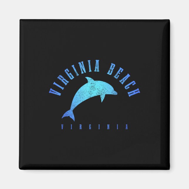 Virginia Beach Virginia Vintage Dolphin Helgdag Magnet (Framsidan)