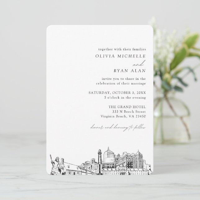 Virginia Beach Wedding Elegant Skyline-inbjudan Inbjudningar (Stående Fram)