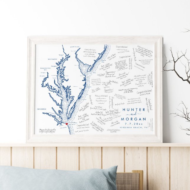 Virginia Beach Wedding Modern Guest Bok Poster (this Virginia Beach guest book poster is perfect for your Chesapeake Bay destination wedding)