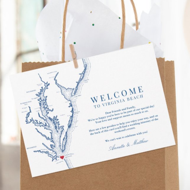 Virginia Beach Wedding Welcome och Itinerary Tack Kort (These Virginia Beach welcome letters are perfect for your Virginia destination wedding)