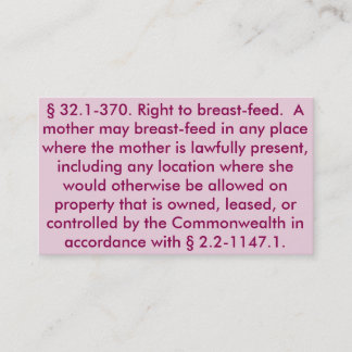 Virginia "Breastfeed rakt till" kort