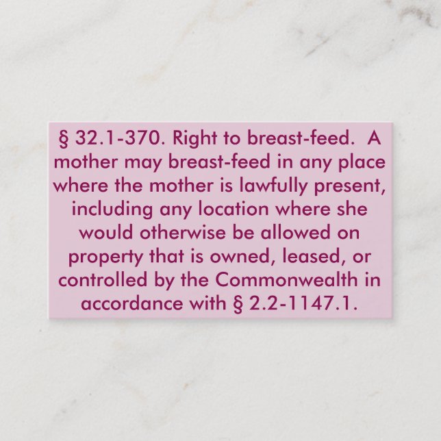 Virginia "Breastfeed rakt till" kort (Framsida)