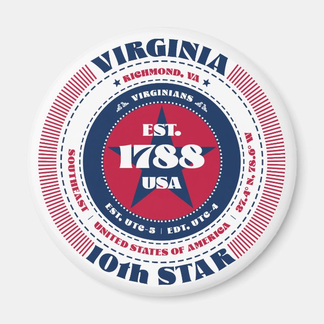 Virginia Circle Typography Souvenir Magnet (Framsidan)