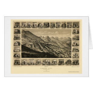 Virginia City panorama- karta för NV - 1861 Hälsningskort