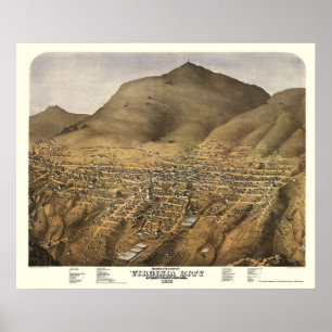 Virginia City panorama- karta för NV - 1875 Poster