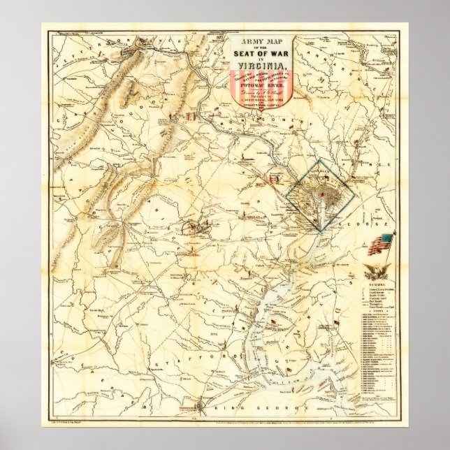 Virginia Civil Krig Battle Karta 1862 Poster (Framsidan)