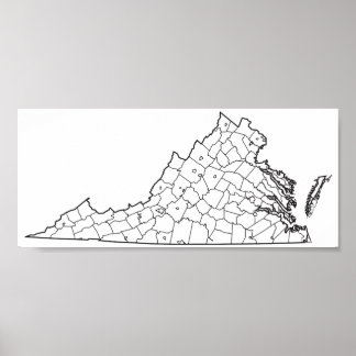 Virginia Counties Blank Outline Karta Poster