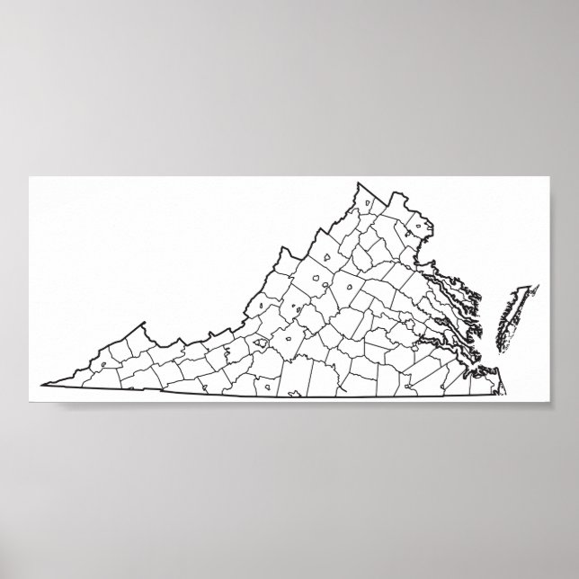 Virginia Counties Blank Outline Karta Poster (Framsidan)
