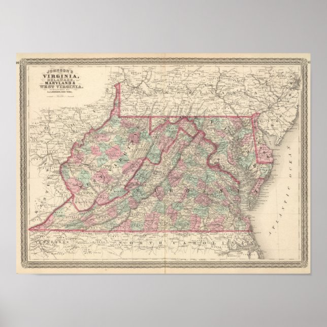 Virginia, Delaware, Maryland och Väster Virginia Poster (Framsidan)