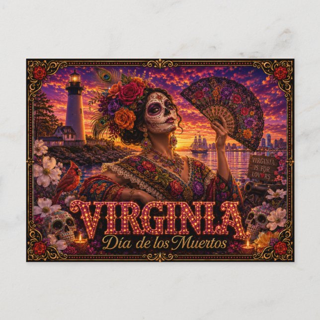 Virginia Día de los Muertos Retro Vykort (Framsida)