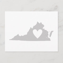 Virginia Grått State Karta Shape with Heart Cutout Vykort