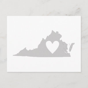 Virginia Grått State Karta Shape with Heart Cutout Vykort