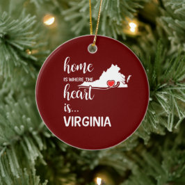 Virginia hem är där hjärtat finns julgransprydnad keramik
