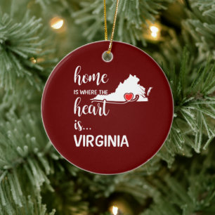 Virginia hem är där hjärtat finns julgransprydnad keramik