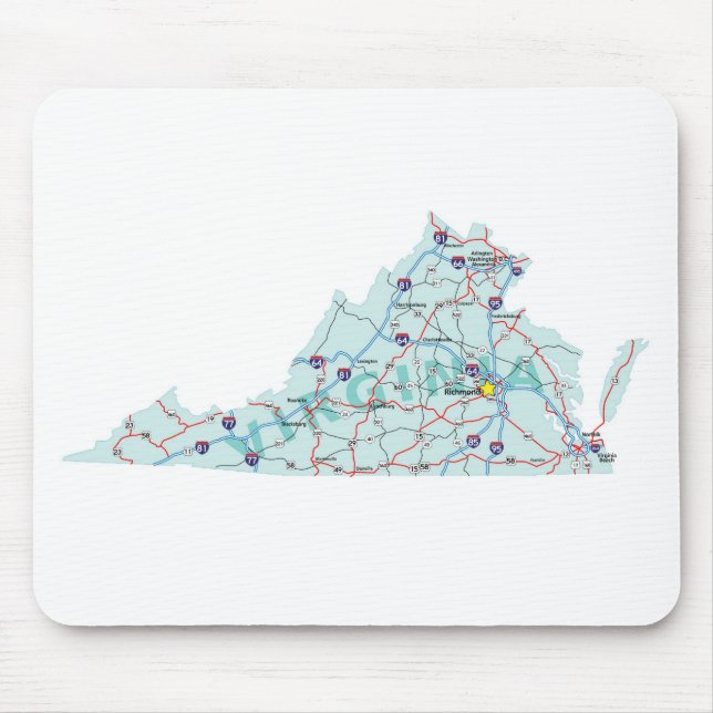 Virginia Interstate Karta Mousepad Musmatta (Framsidan)