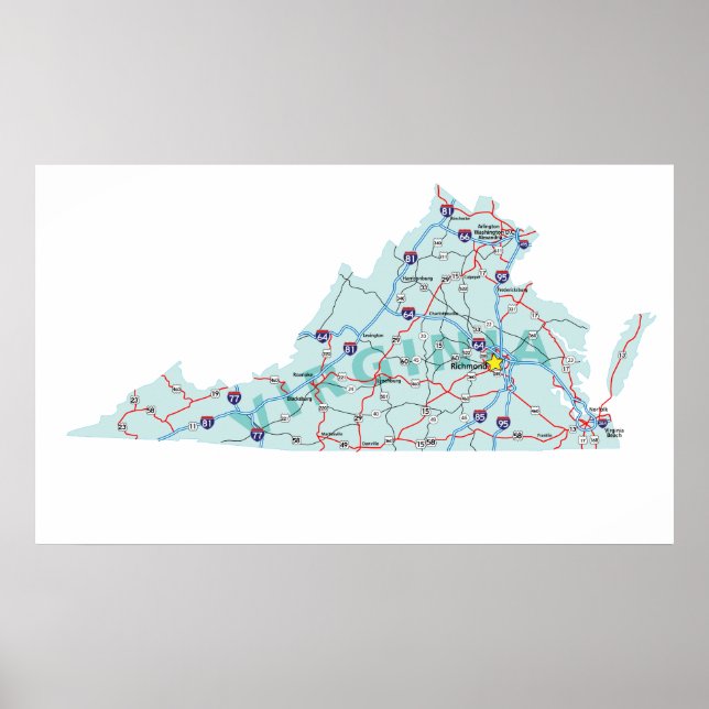 Virginia Interstate Karta Skriv ut Poster (Framsidan)