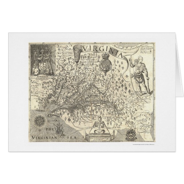 Virginia John Smith karta 1624 Hälsningskort (Framsidan Horizontal)