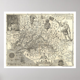 Virginia John Smith karta 1624 Poster