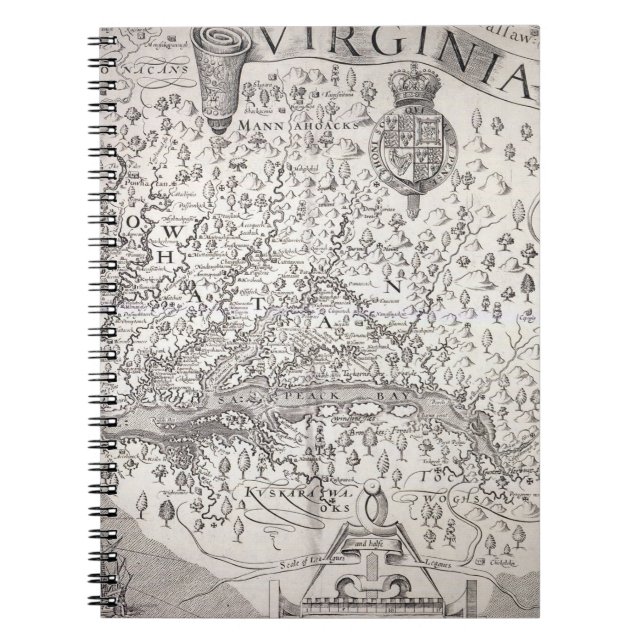 Virginia karta, 1612 anteckningsbok med spiral (Framsidan)