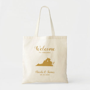 Virginia Karta Bröllop Welcome Bag, Guld Tygkasse