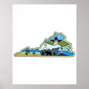 Virginia Karta Chesapeake Charlottesville Lynchbur Poster