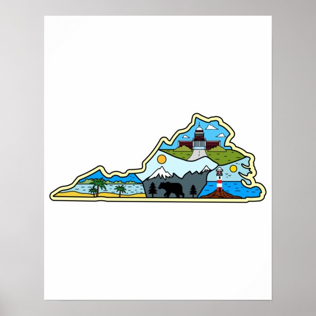 Virginia Karta Chesapeake Charlottesville Lynchbur Poster (Framsidan)